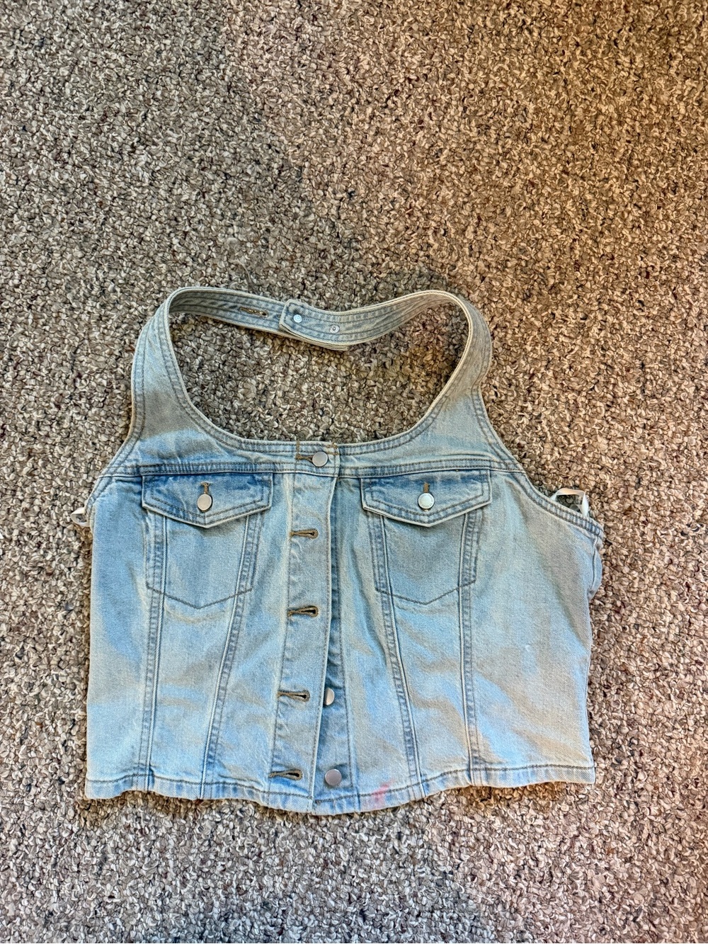 Light Wash Denim Button-Front Crop Top